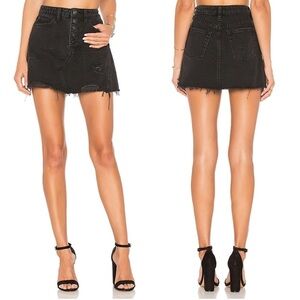Free People Distressed Denim A-Line Mini Skirt